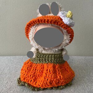 Handmade Crochet Autumnal Orange Green Outfit for 17cm Plush Doll 2-Piece Set